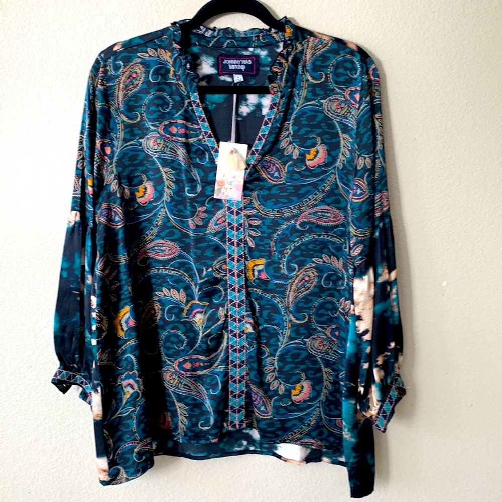 Johnny Was Silk Blouse with embroidery